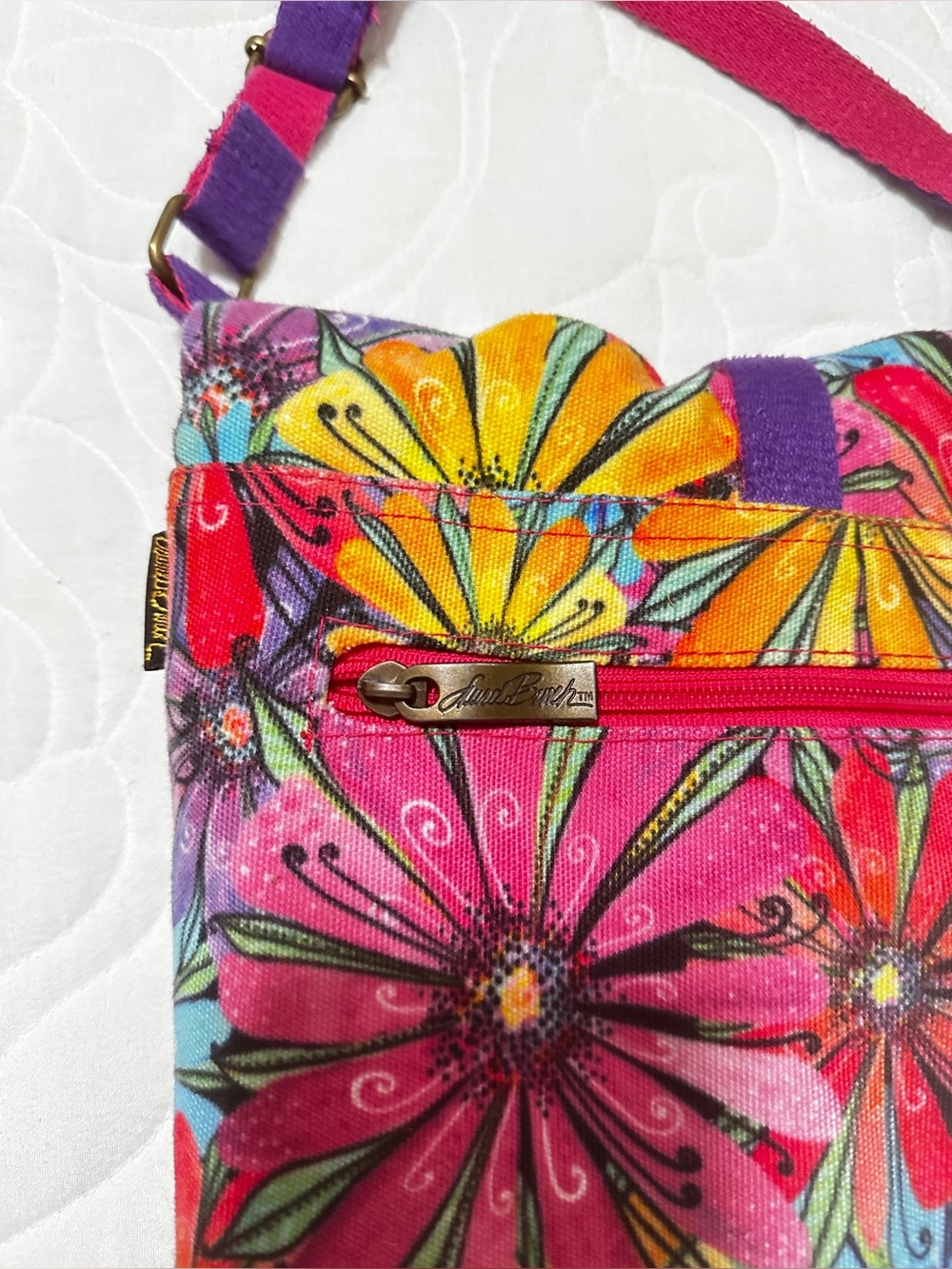 Laurel Burch Multicolor Floral Crossbody Bag - Pink, Red, Blue, Yellow, Purple - Picture 3 of 7
